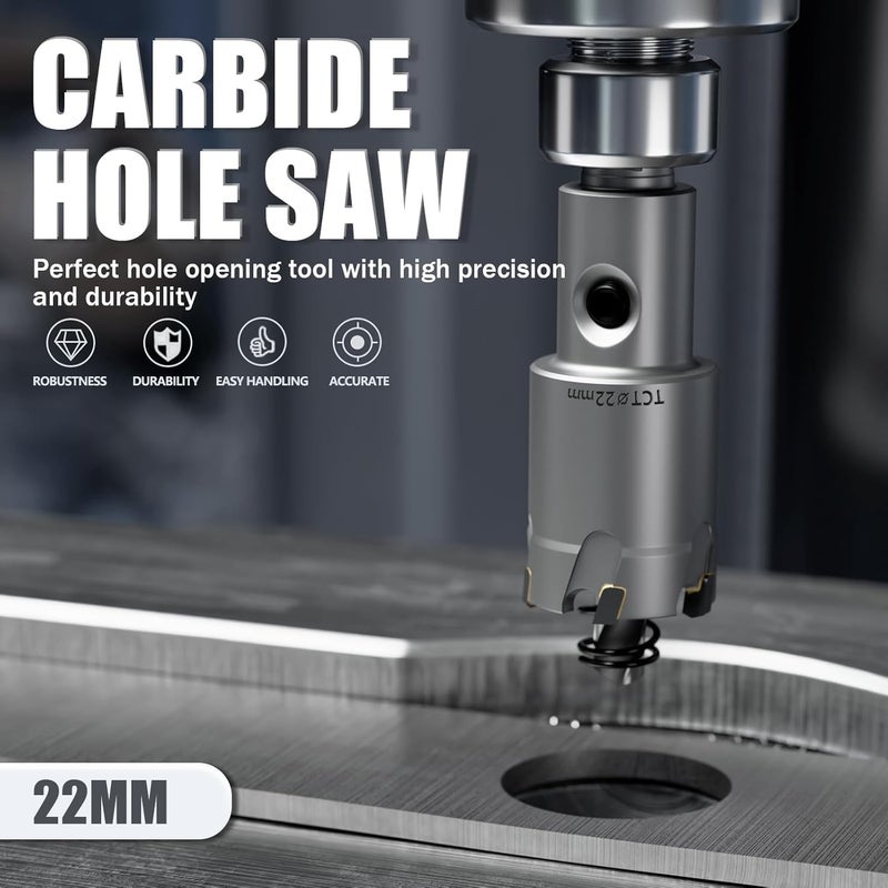 GSTK Heavy Duty Carbide Hole Saw Set, 7/8” (22mm), Extra Deep Cutting Depth of 1.1 Inches (28mm) - Ideal for Stainless Steel, Mild Steel, Iron, Copper, Brass, and Plastic - Image 4